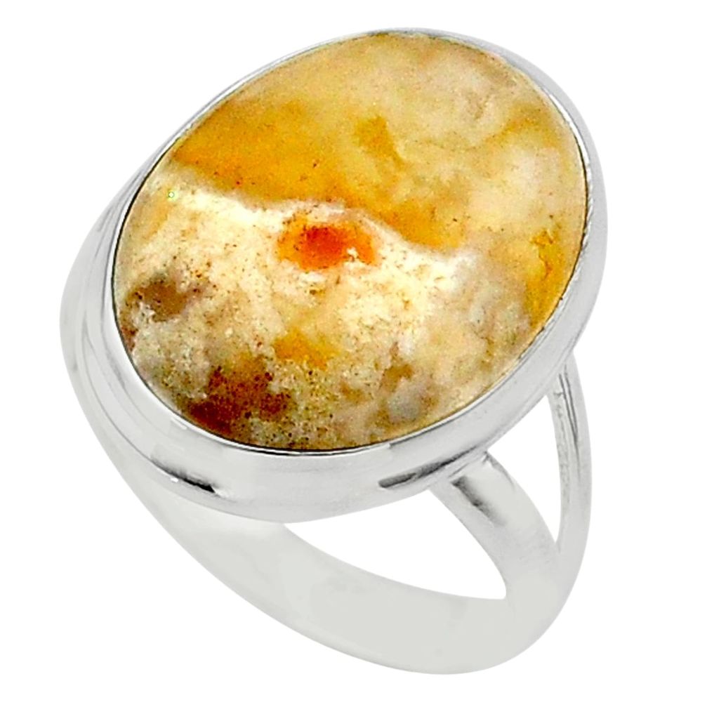 19.00cts solitaire natural yellow plume agate 925 silver ring size 11.5 t24659