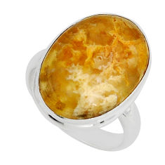 13.15cts solitaire natural yellow plume agate 925 silver ring size 6.5 y55241