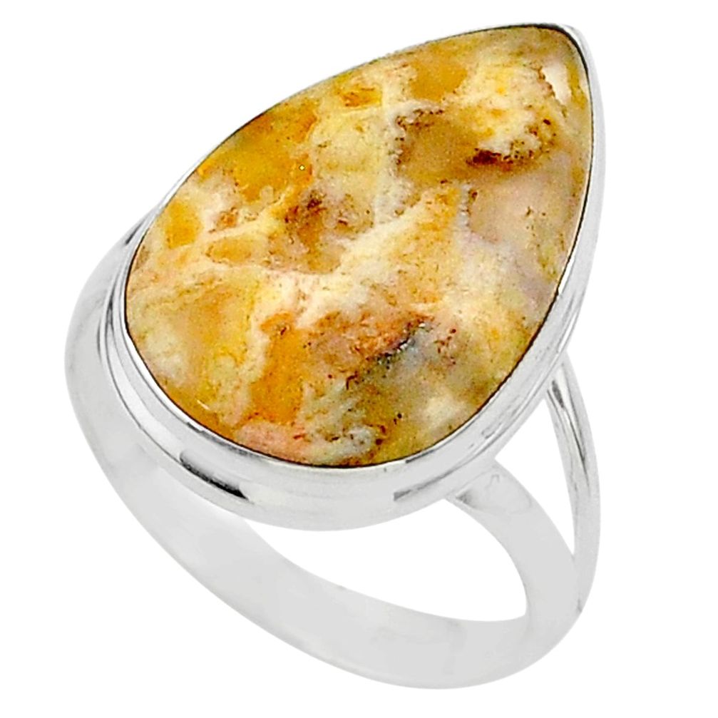 16.70cts solitaire natural yellow plume agate pear silver ring size 11 t24651