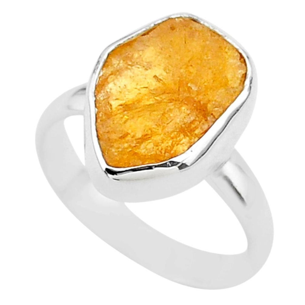 6.39cts solitaire natural yellow tourmaline raw 925 silver ring size 7 t33538