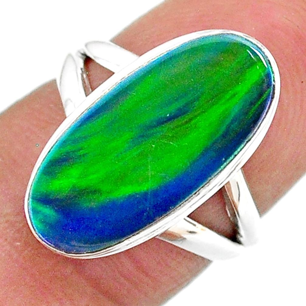 4.06cts solitaire northern lights aurora opal (lab) silver ring size 5 t23329