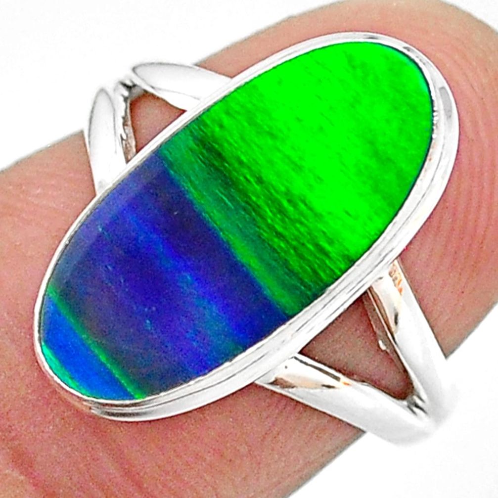 4.25cts solitaire northern lights aurora opal (lab) silver ring size 6 t23328