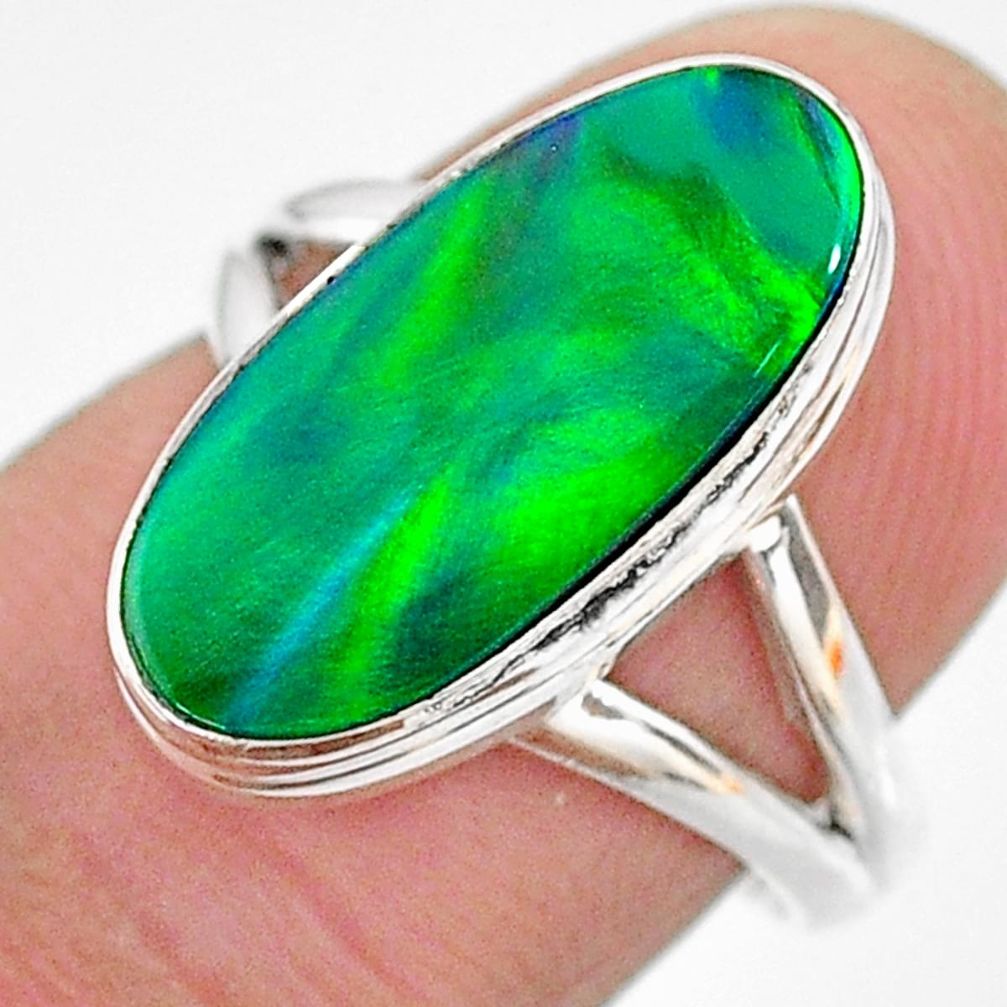 4.68cts solitaire northern lights aurora opal (lab) silver ring size 7 t23321