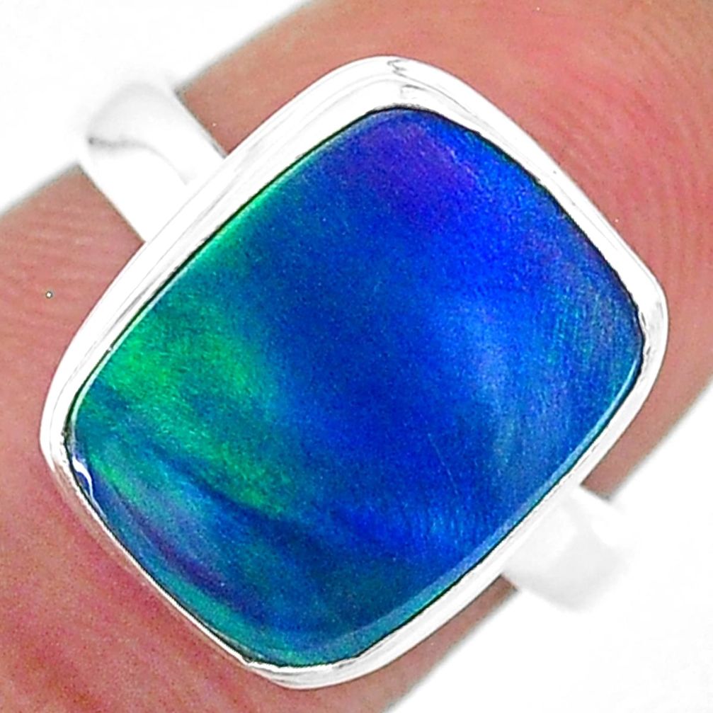 5.45cts solitaire northern lights aurora opal (lab) silver ring size 6.5 t16942