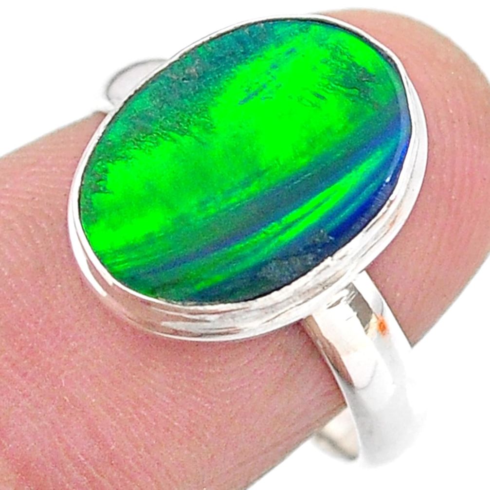 3.50cts solitaire northern lights aurora opal lab silver ring size 7 t24955