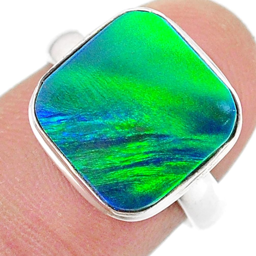 4.21cts solitaire northern lights aurora opal lab silver ring size 7 t24975