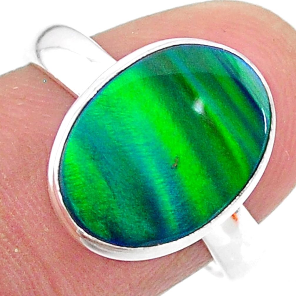 3.73cts solitaire northern lights aurora opal lab silver ring size 8 t24927