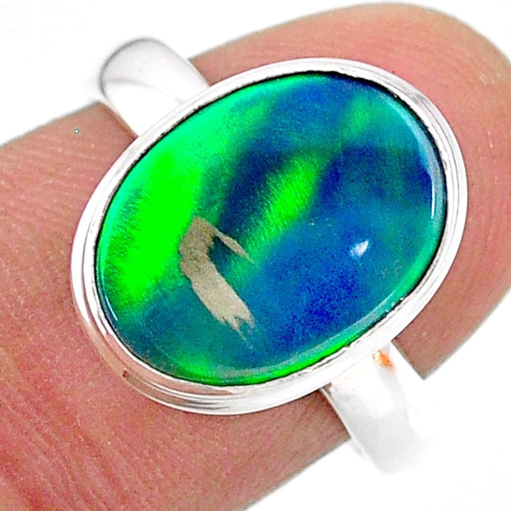 4.07cts solitaire northern lights aurora opal lab silver ring size 8 t24951
