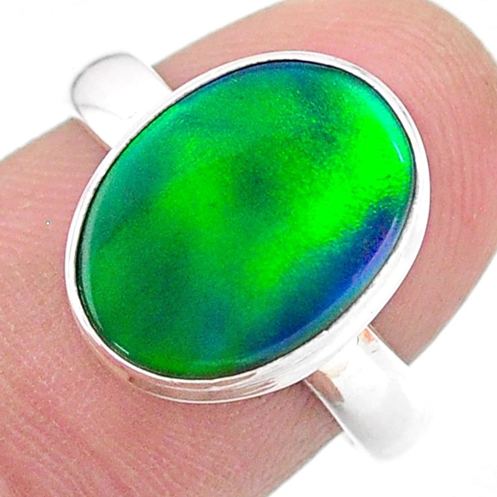 3.73cts solitaire northern lights aurora opal lab silver ring size 7.5 t24923