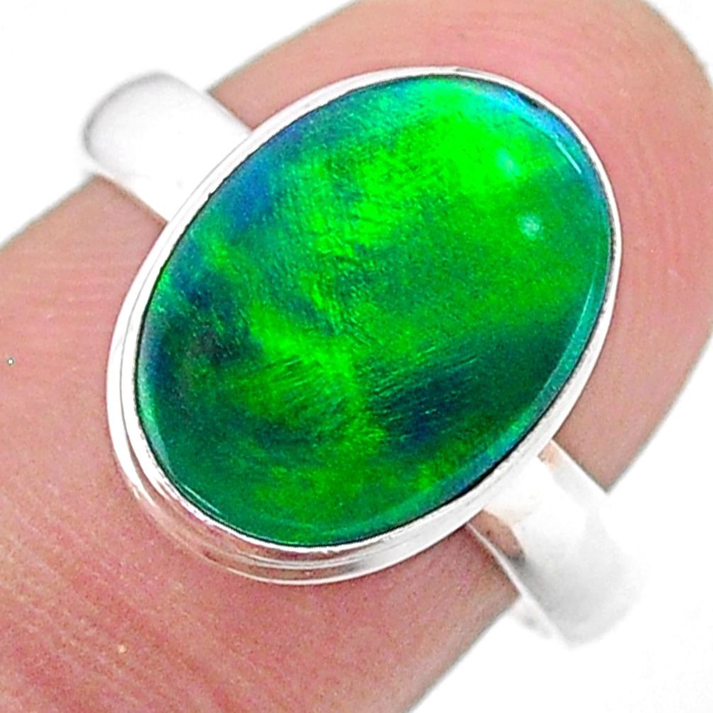 3.93cts solitaire northern lights aurora opal lab silver ring size 7.5 t24935