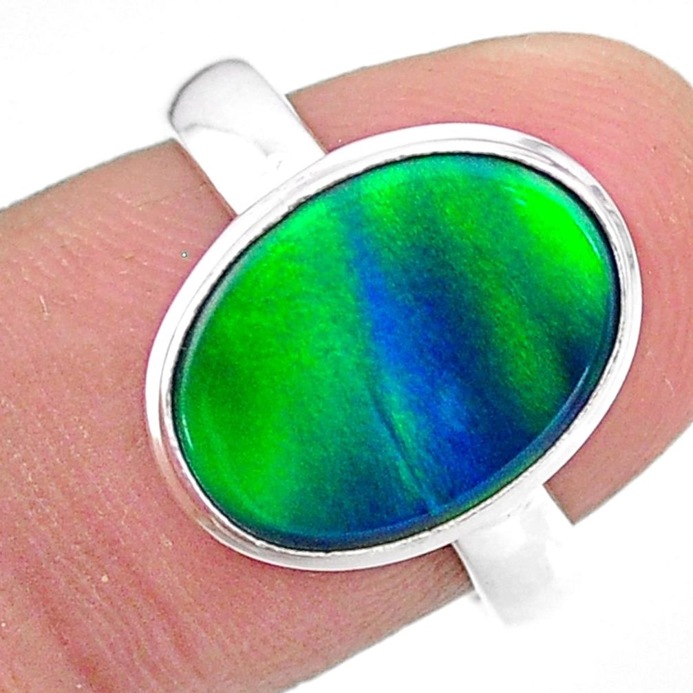 3.93cts solitaire northern lights aurora opal lab silver ring size 7.5 t24937