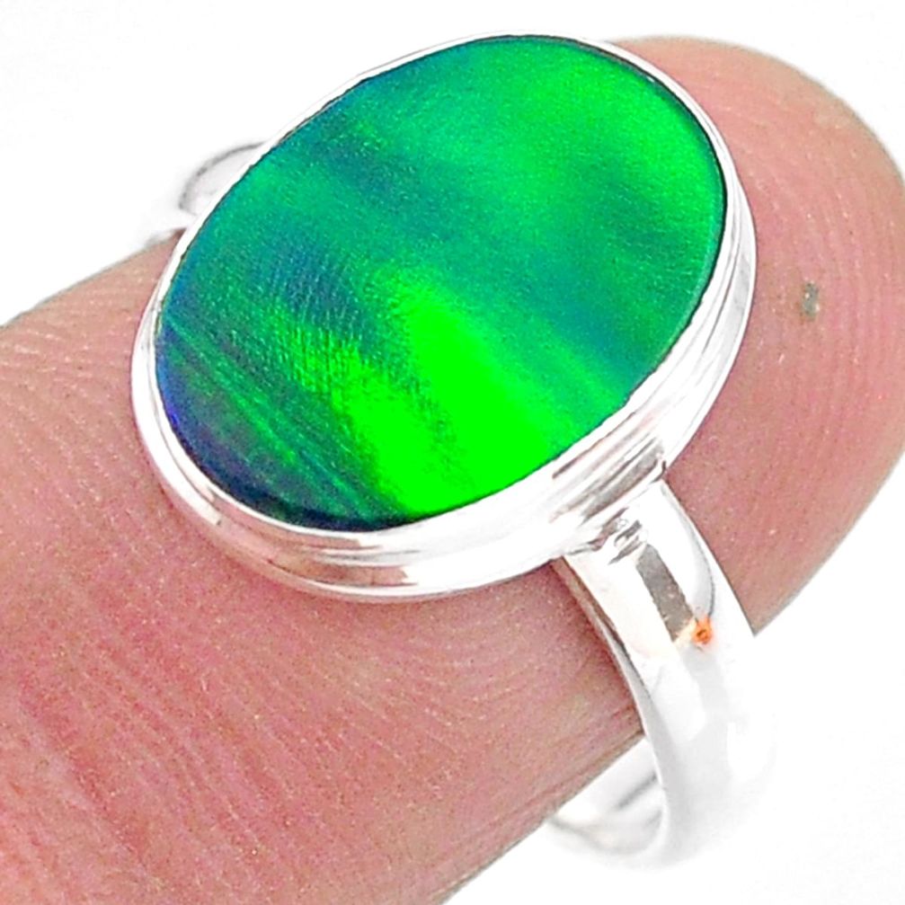 3.90cts solitaire northern lights aurora opal lab silver ring size 8.5 t24941