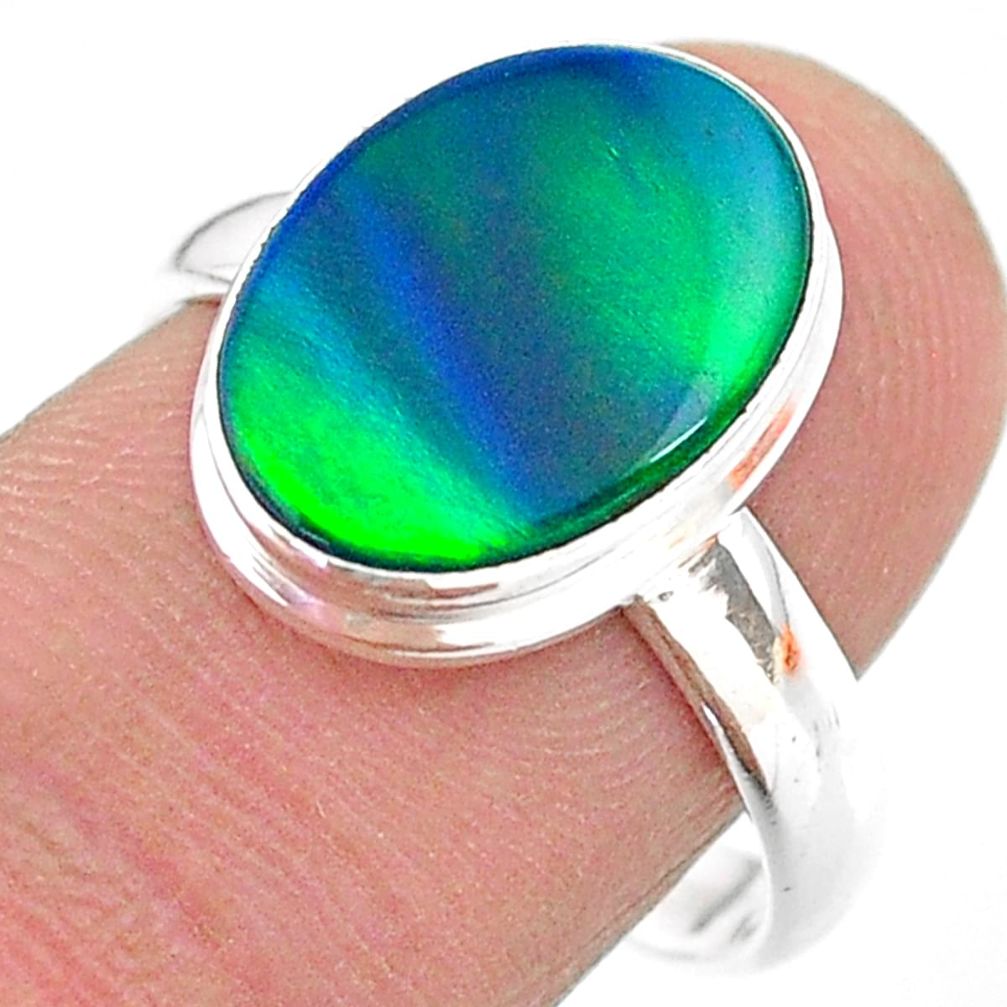 3.87cts solitaire northern lights aurora opal lab silver ring size 8.5 t24945