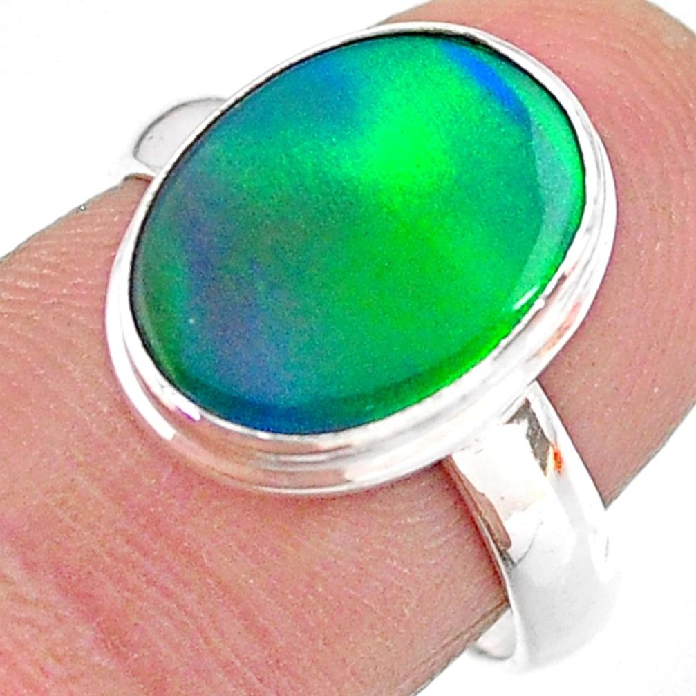 3.72cts solitaire northern lights aurora opal lab silver ring size 6.5 t24946