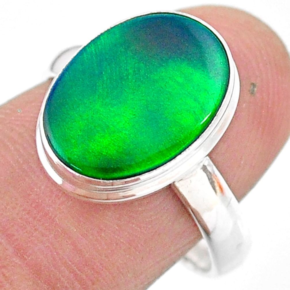 3.50cts solitaire northern lights aurora opal oval lab silver ring size 8 t24943