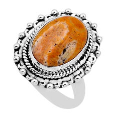 6.08cts solitaire ocean sea jasper (madagascar) 925 silver ring size 6.5 n53925