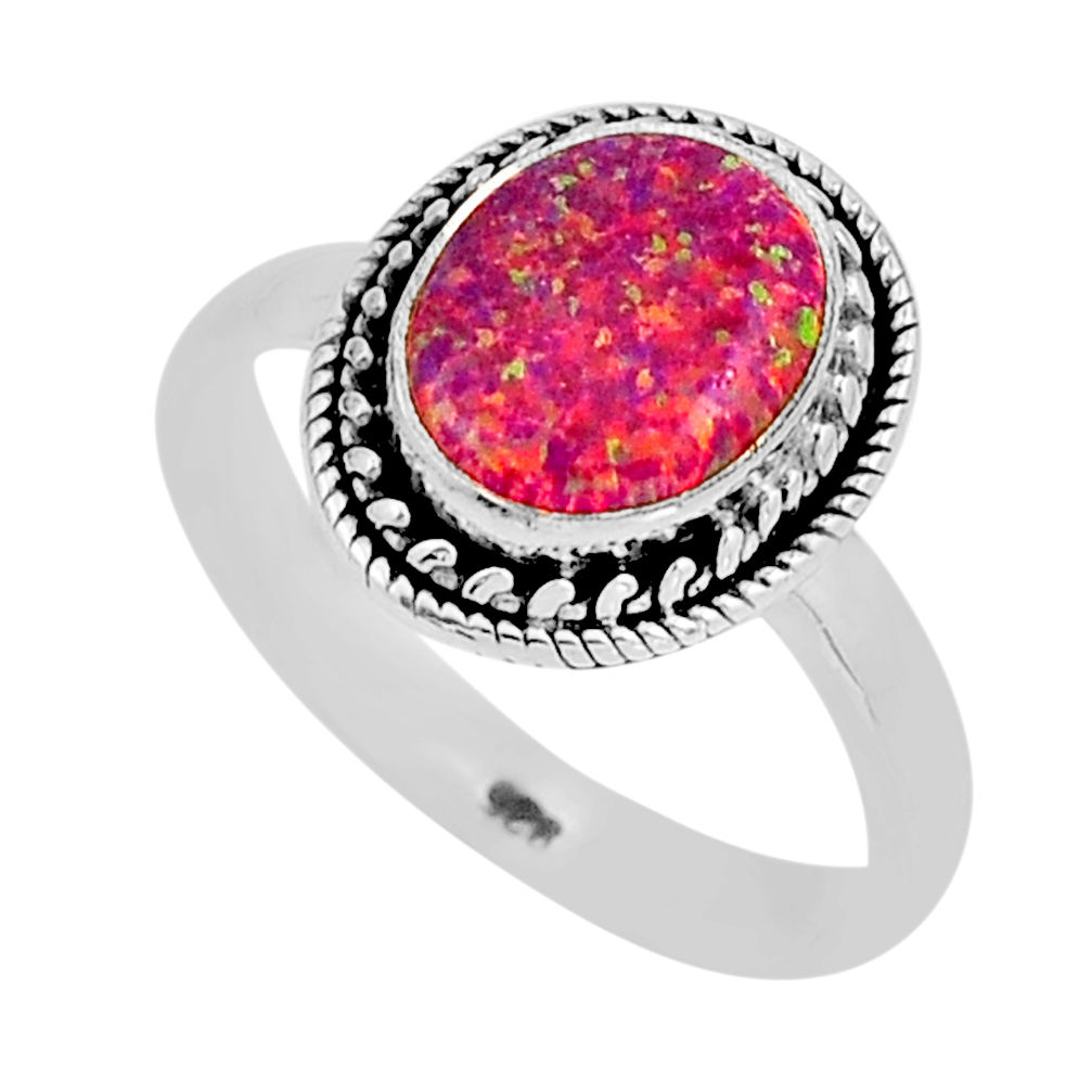 1.94cts solitaire orange australian opal (lab) 925 silver ring size 7.5 y95115