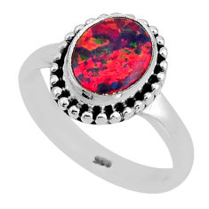 1.96cts solitaire orange australian opal (lab) oval silver ring size 7.5 y95108