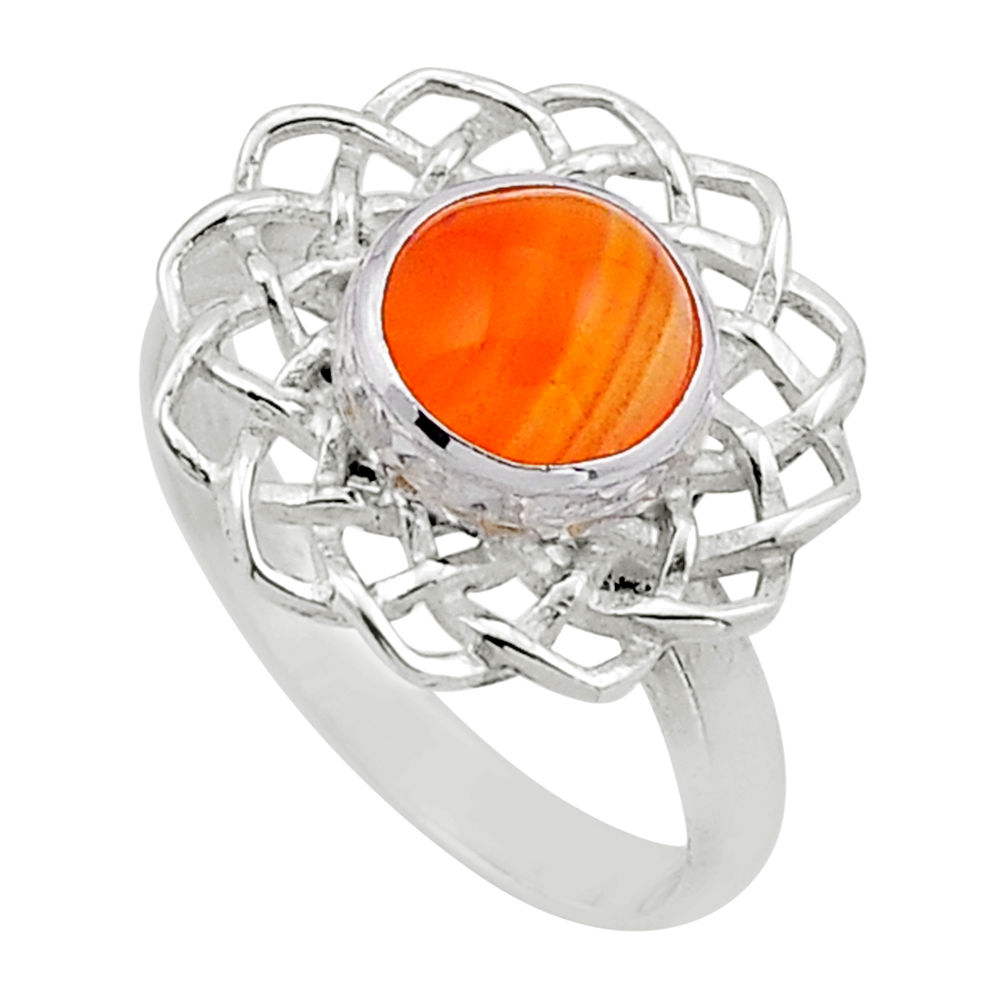 3.20cts solitaire orange cornelian (carnelian) 925 silver ring size 8 n49963