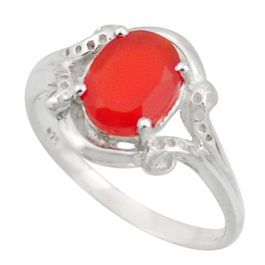 3.26cts solitaire orange cornelian (carnelian) 925 silver ring size 9 r41910