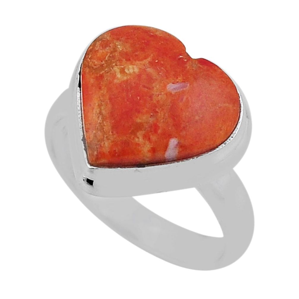 7.89cts solitaire orange mojave turquoise heart 925 silver ring size 7.5 n39960