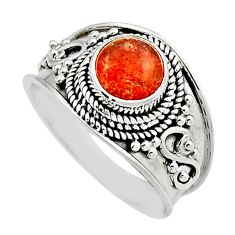 2.46cts solitaire orange sunstone (hematite feldspar) silver ring size 7 n15422