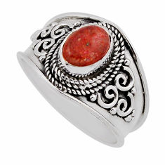 2.00cts solitaire orange sunstone (hematite feldspar) silver ring size 8 n37565