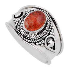 1.97cts solitaire orange sunstone (hematite feldspar) silver ring size 8 n37571