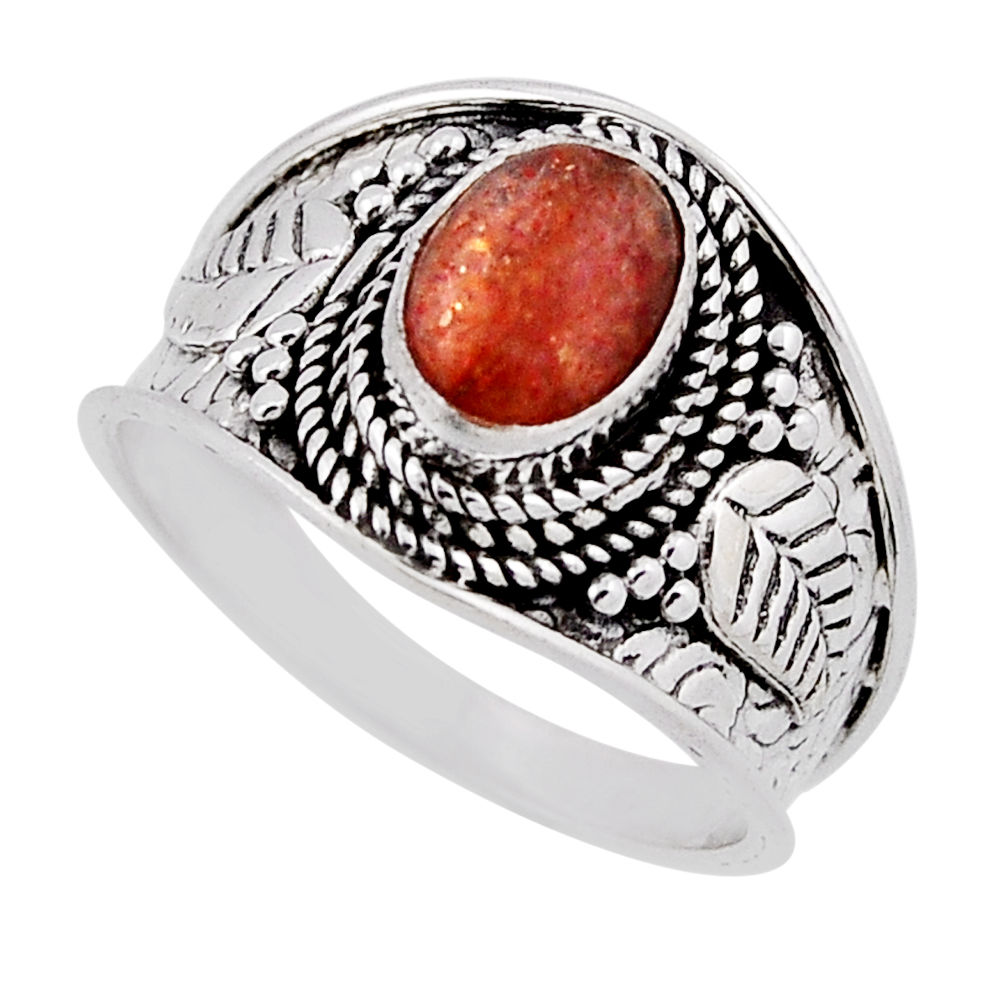 2.03cts solitaire orange sunstone (hematite feldspar) silver ring size 8 n37578