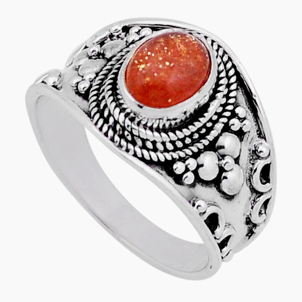 2.05cts solitaire orange sunstone (hematite feldspar) silver ring size 9 n42901