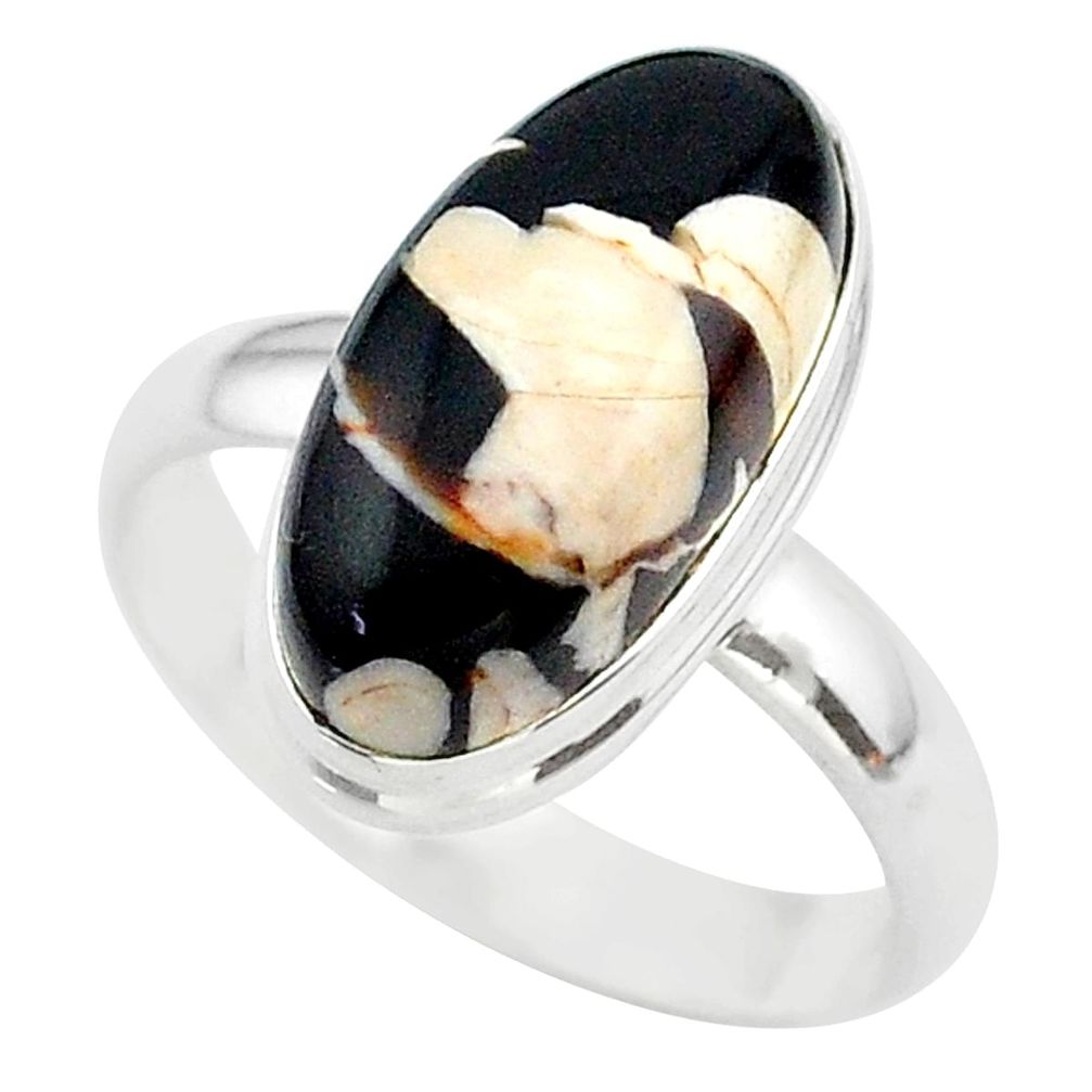 8.94cts solitaire peanut petrified wood fossil 925 silver ring size 10 t39423