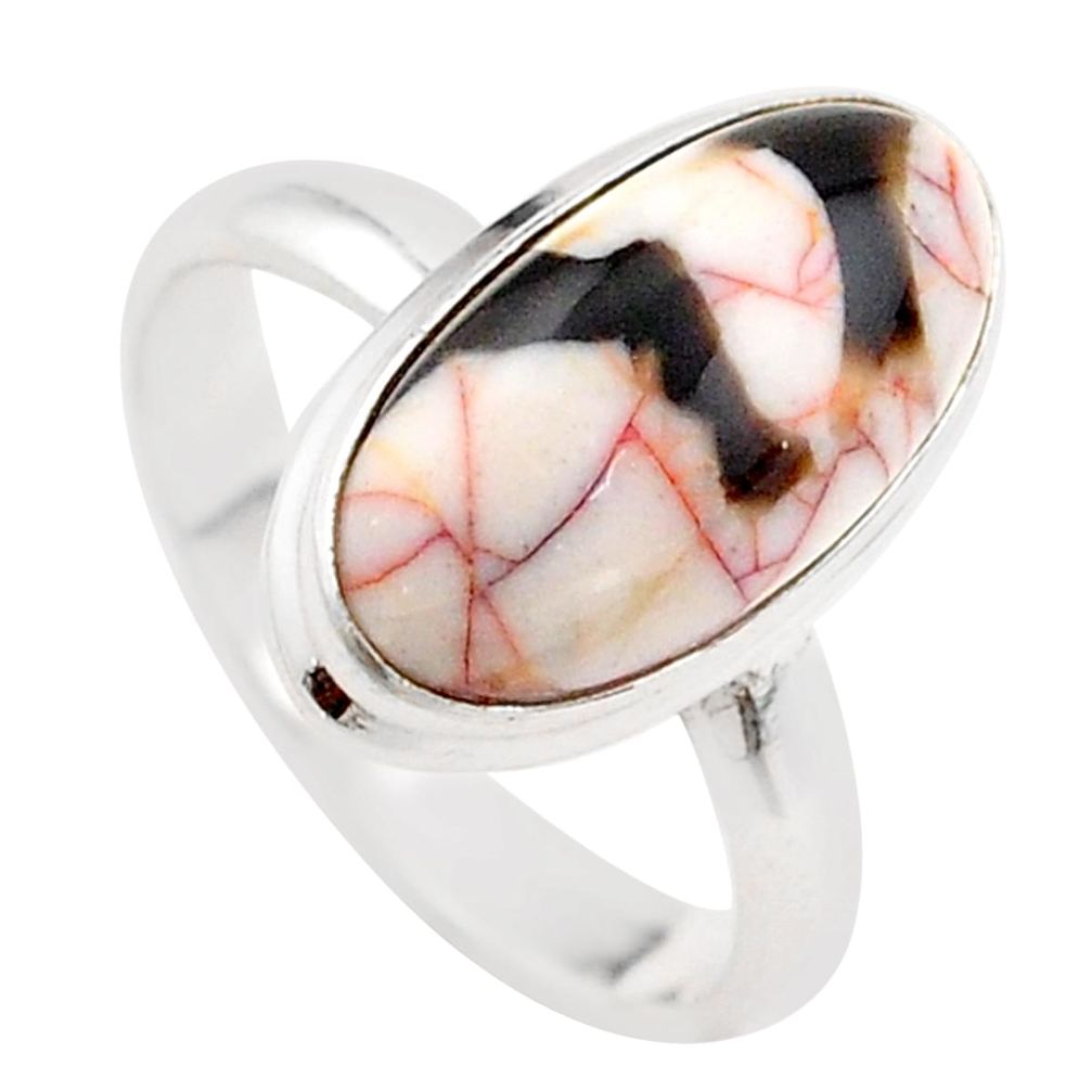 7.66cts solitaire peanut petrified wood fossil 925 silver ring size 10 t61572