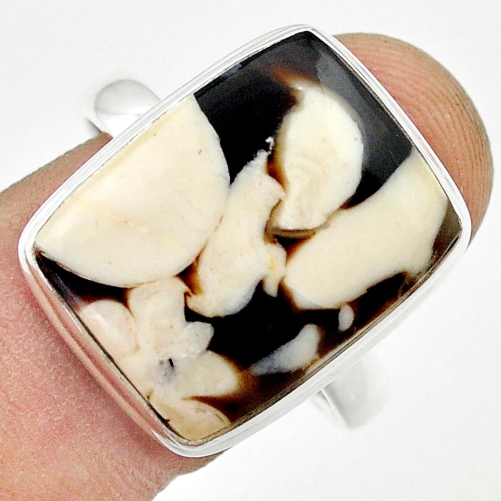 14.45cts solitaire peanut petrified wood fossil 925 silver cocktail ring size 11 u43946