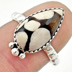 6.09cts solitaire peanut petrified wood fossil 925 silver ring size 7 u44942
