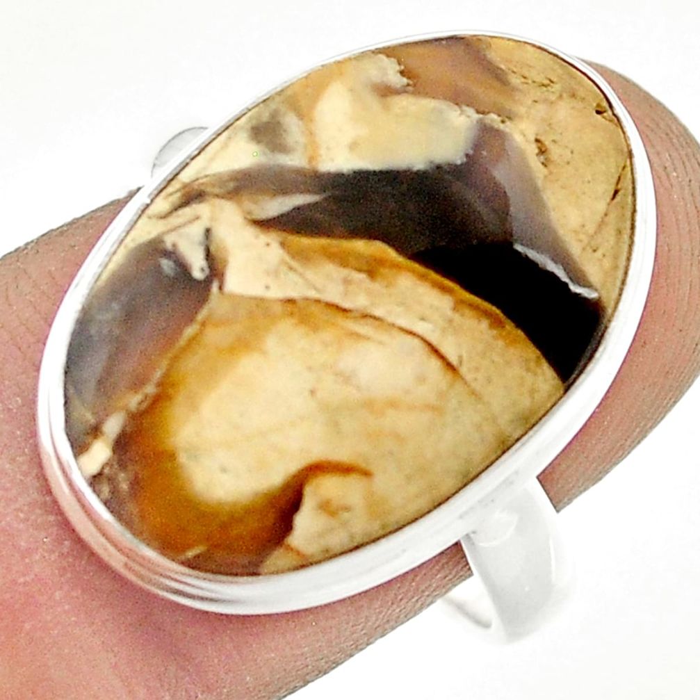 13.91cts solitaire peanut petrified wood fossil 925 silver cocktail ring size 9 u43968