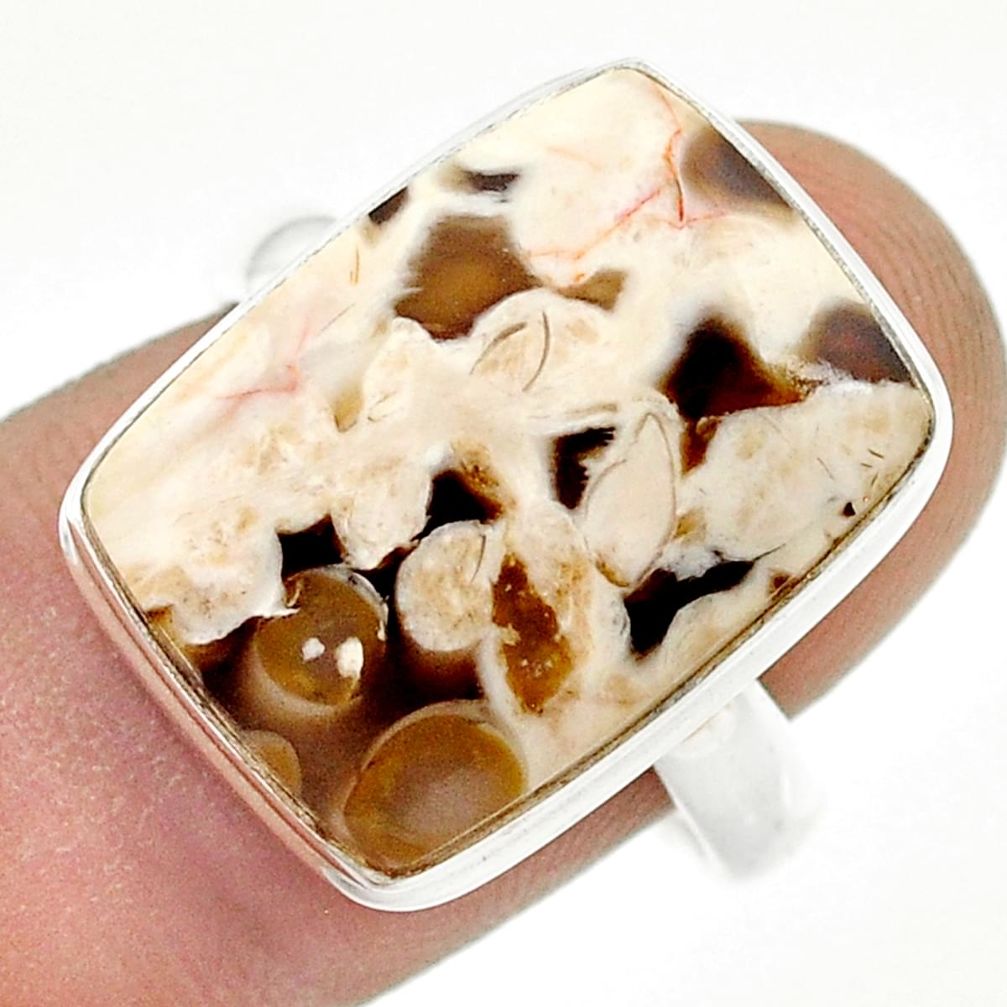 12.81cts solitaire peanut petrified wood fossil 925 silver cocktail ring size 9.5 u43963