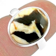6.40cts solitaire peanut petrified wood fossil 925 silver ring size 5.5 u47668