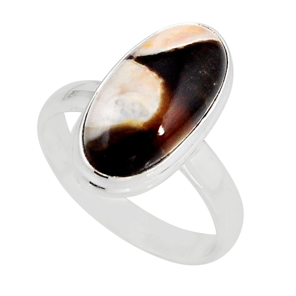 6.84cts solitaire peanut petrified wood fossil 925 silver ring size 8.5 y58576