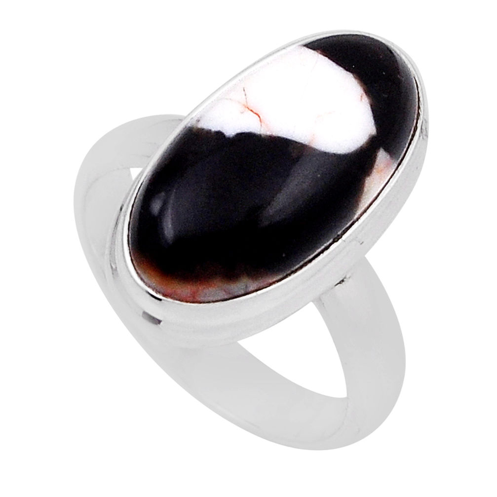 7.23cts solitaire peanut petrified wood fossil oval silver ring size 6 n28371