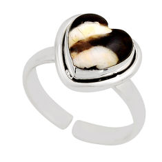 Solitaire peanut petrified wood fossil silver adjustable ring size 7.5 y94658