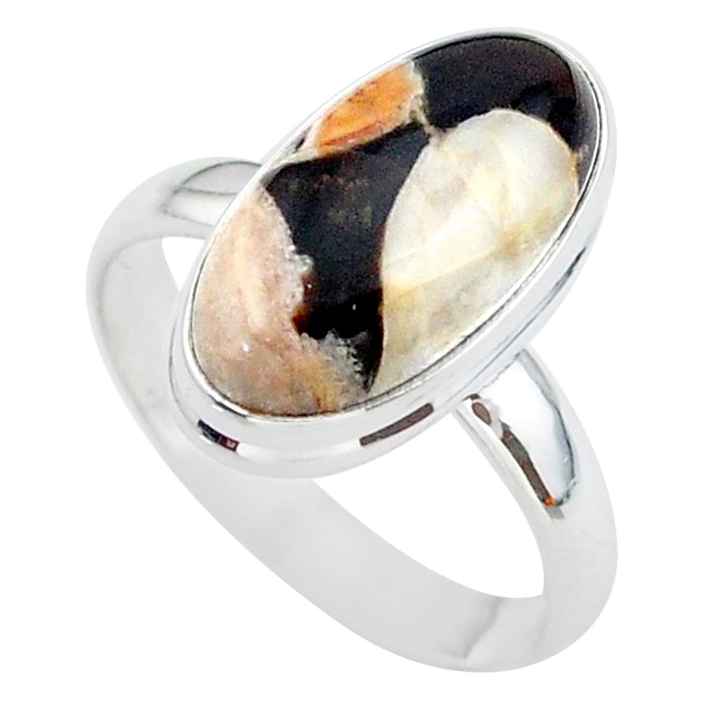 8.98cts solitaire peanut petrified wood fossil silver ring size 10 t38946