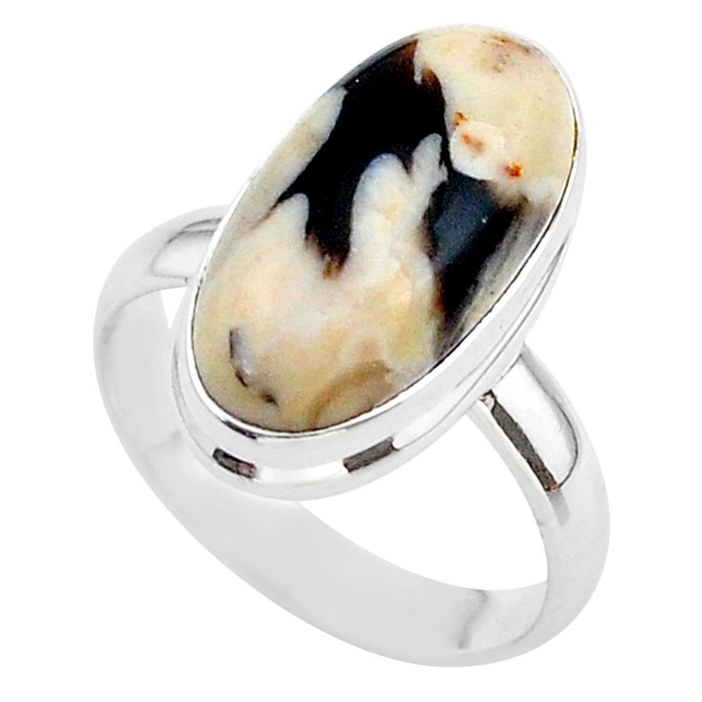 8.31cts solitaire peanut petrified wood fossil silver ring size 7.5 t38956