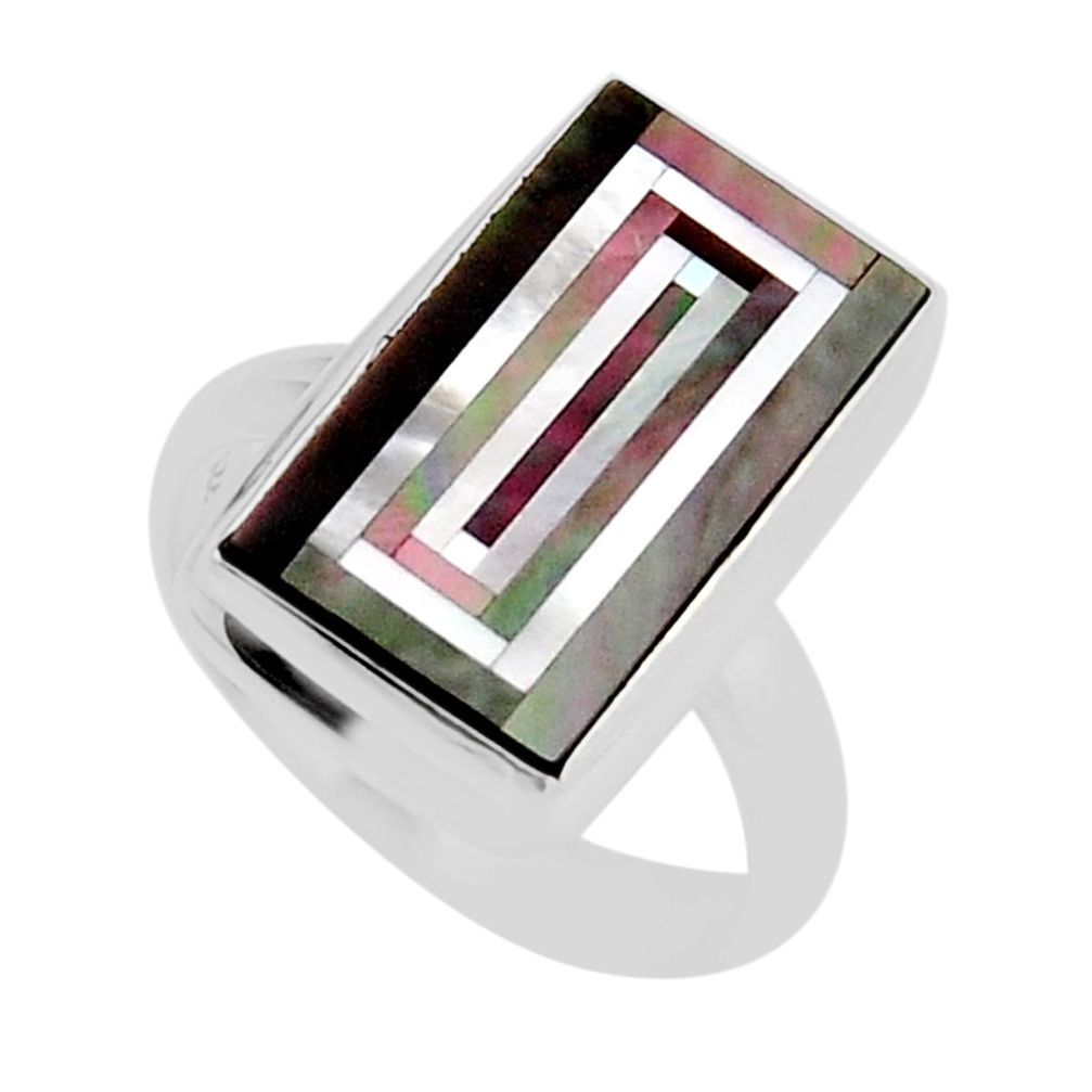 7.32cts solitaire pearl abalone paua seashell 925 silver ring size 7.5 y52007