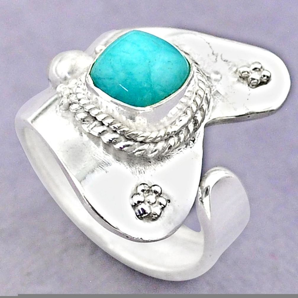 2.39cts solitaire peruvian amazonite 925 silver adjustable ring size 7.5 t32223