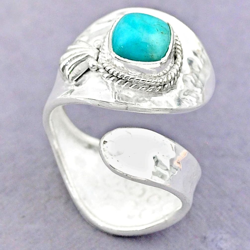 2.41cts solitaire peruvian amazonite 925 silver adjustable ring size 8.5 t32224