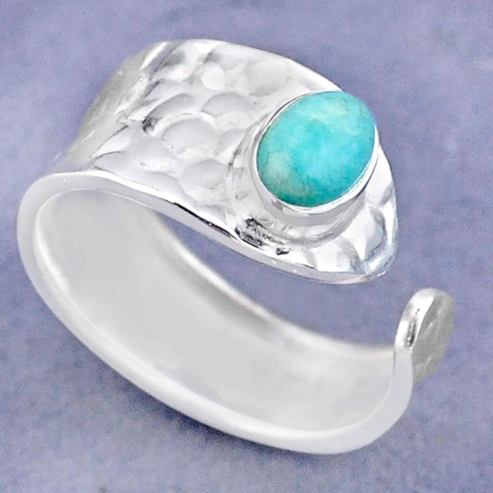 1.43cts solitaire peruvian amazonite 925 silver adjustable ring size 8.5 t47328