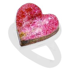 11.52cts solitaire pink cobalt calcite druzy heart silver ring size 10 u89163