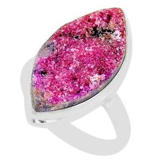14.88cts solitaire pink cobalt calcite druzy marquise silver ring size 9 u89172