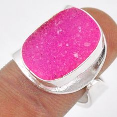 12.83cts solitaire pink druzy 925 sterling silver adjustable ring size 7 t92122