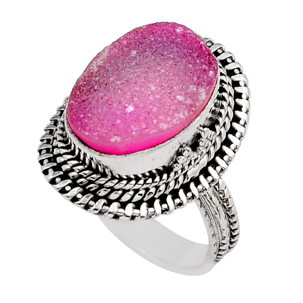 6.55cts solitaire pink druzy oval 925 sterling silver ring jewelry size 6 y36813